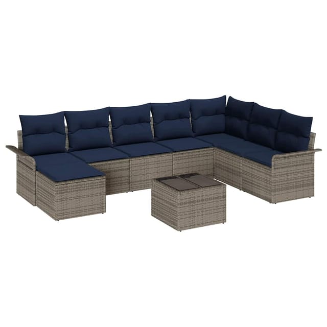 vidaXL Gartensofa-set mit Kissen 9 Stk Grau Poly-Rattan 3345495