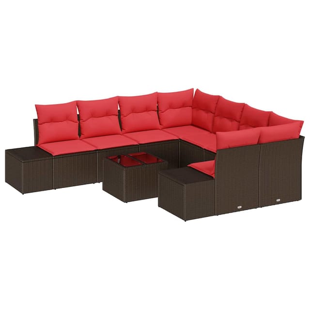 vidaXL Sofa Set mit Kissen 9 Stk Braun Poly Rattan 3347004