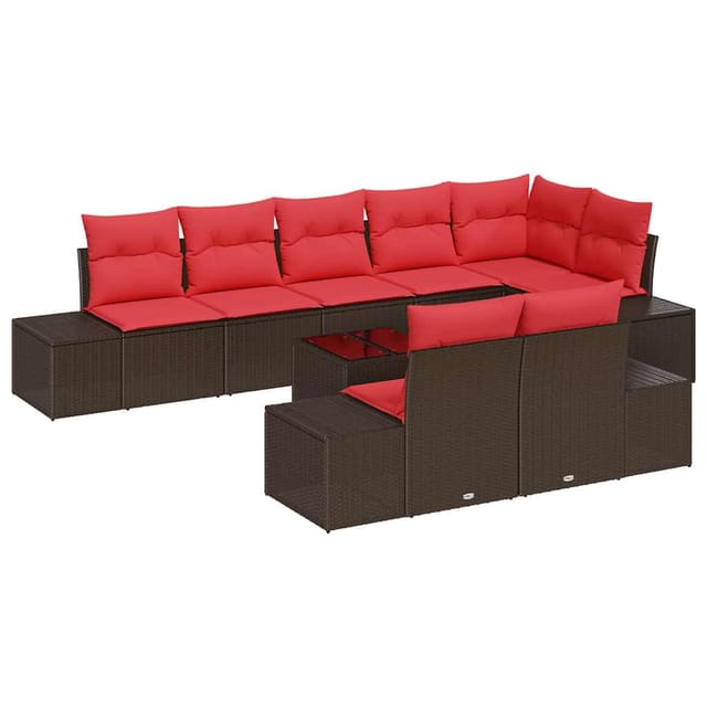 vidaXL Gartensofa-set mit Kissen 9 Stk Braun Poly-Rattan 3347124
