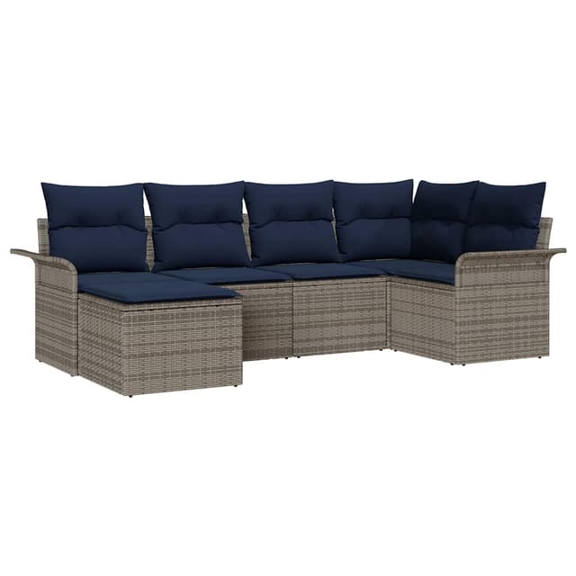 vidaXL Gartensofa-set mit Kissen 6 Stk Grau Poly-Rattan 3345435