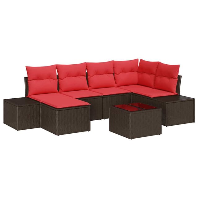 vidaXL Gartensofa-set mit Kissen 7 Stk Braun Poly-Rattan 3347144