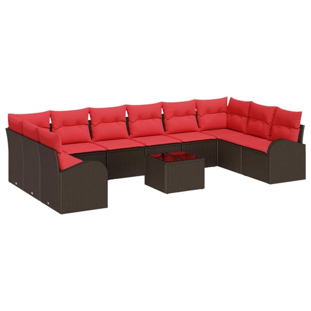 vidaXL Sofa Set mit Kissen 11 Stk Braun Poly Rattan 3346234