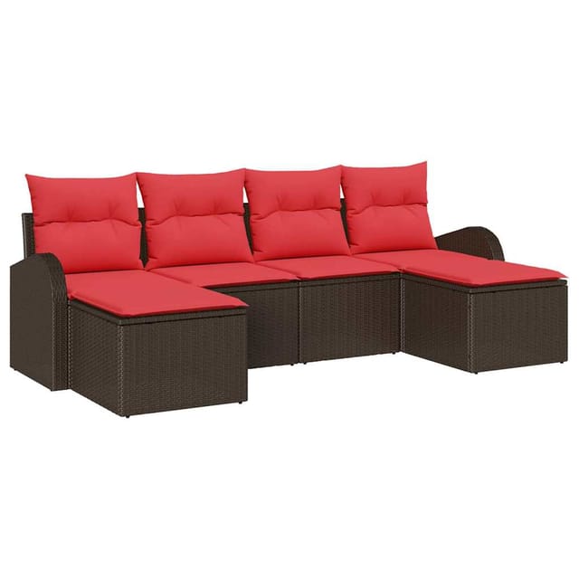 vidaXL Gartensofa-set mit Kissen 6 Stk Braun Poly Rattan 3346154