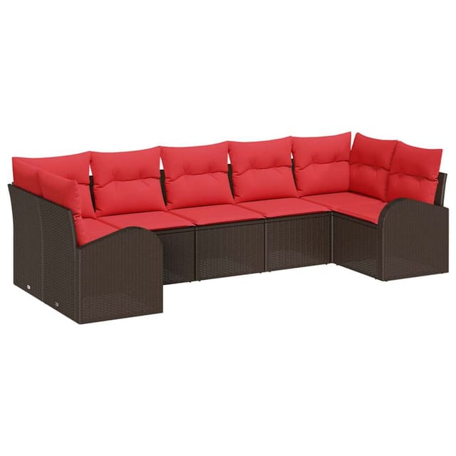 vidaXL Gartensofa-set mit Kissen 7 Stk Braun Poly Rattan 3346194