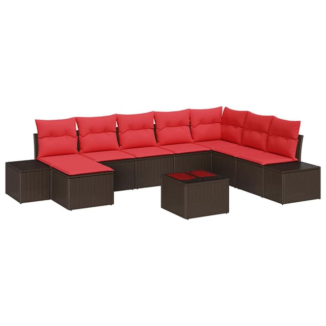 vidaXL Gartensofa-set mit Kissen 9 Stk Braun Poly-Rattan 3347194