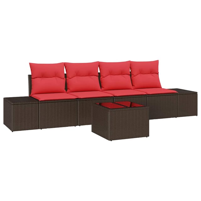 vidaXL Sofa Set mit Kissen 5 Stk Braun Poly-Rattan 3346934