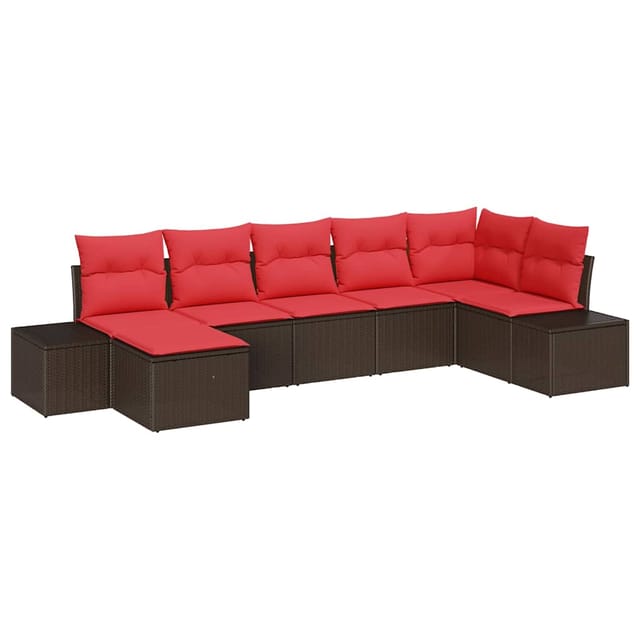 vidaXL Gartensofa-set mit Kissen 7 Stk Braun Poly-Rattan 3347154