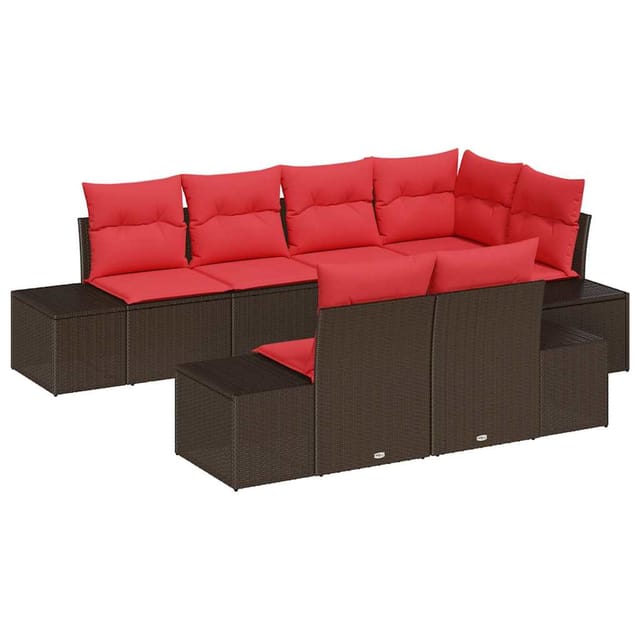 vidaXL Gartensofa-set mit Kissen 7 Stk Braun Poly-Rattan 3347104