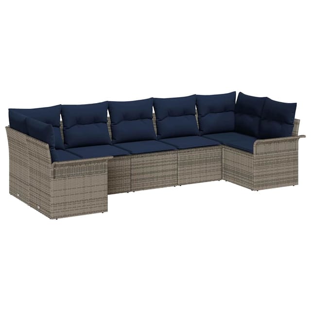 vidaXL Garten-Sofa-Set mit Kissen 7 Stk Grau Poly Rattan 3345515