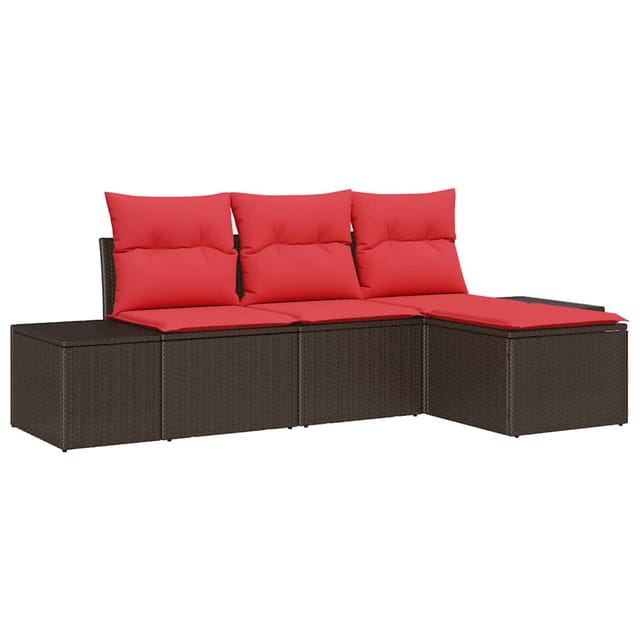 vidaXL Sofa Set mit Kissen 4 Stk Braun Poly Rattan 3347014