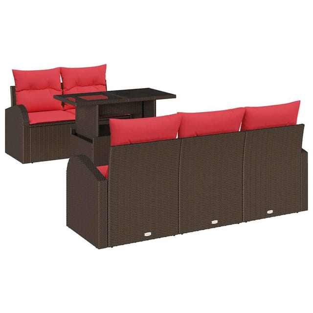 vidaXL Gartensofa-set mit Kissen 6 Stk Braun Poly Rattan 3348560