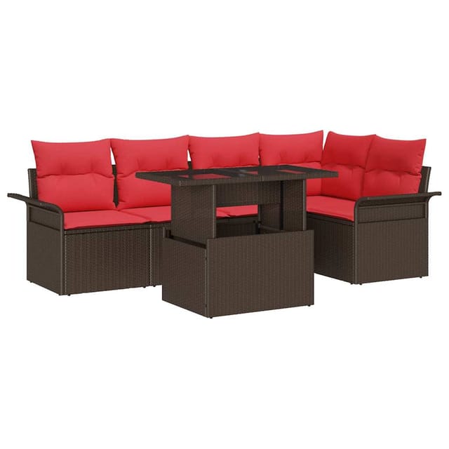 vidaXL Gartensofa-set mit Kissen 6 Stk Braun Poly-Rattan 3348290