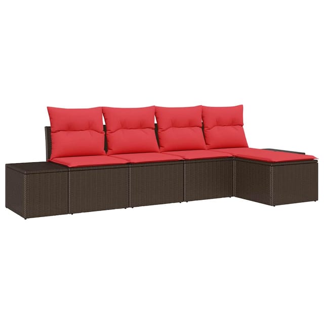 vidaXL Sofa Set mit Kissen 5 Stk Braun Poly Rattan 3347024