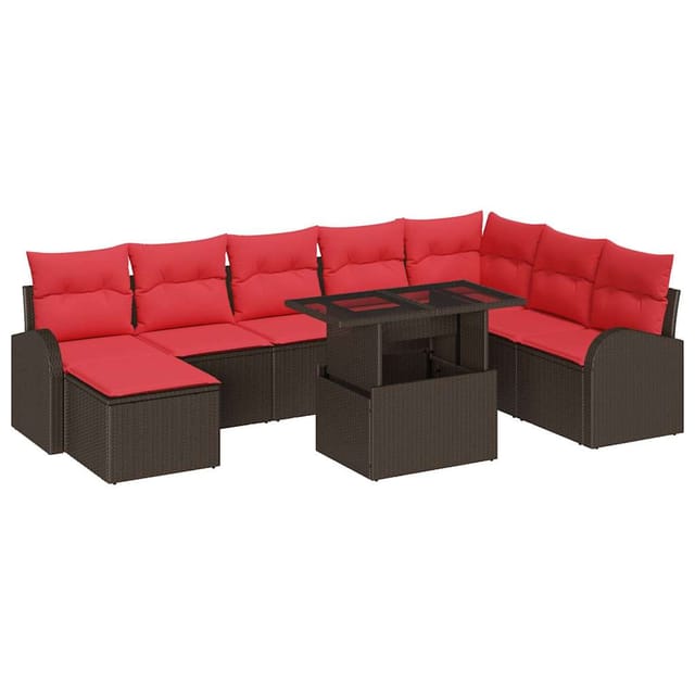 vidaXL Gartensofa-set mit Speicher 9 Stk Braun und Rot Poly-Rattan 3348700
