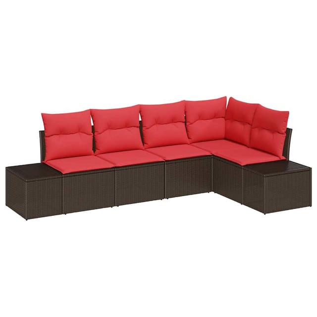 vidaXL Gartensofa-set mit Kissen 5 Stk Braun Poly-Rattan 3347064