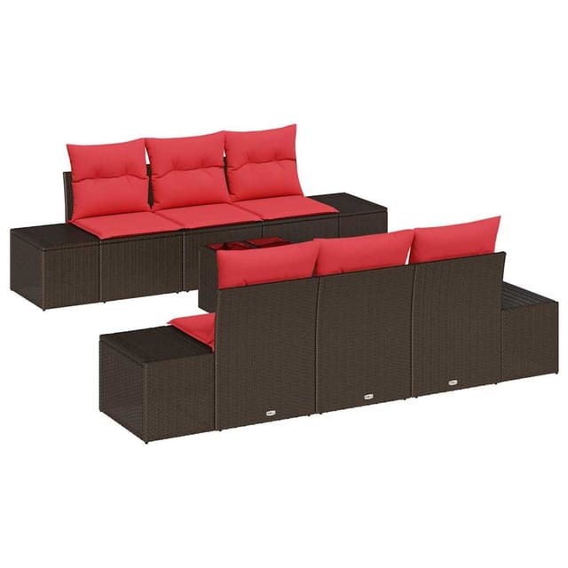 vidaXL Sofa Set mit Kissen 7 Stk Braun Poly Rattan 3346954