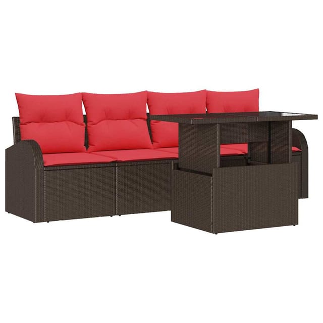 vidaXL Gartensofa-set mit Kissen 5 Stk Braun Poly-Rattan 3348550