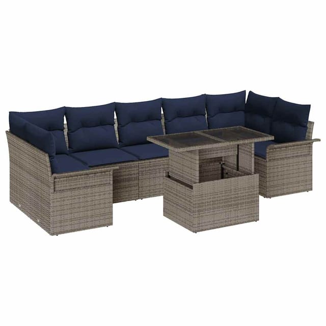 vidaXL Gartensofa-set mit Kissen 8 Stk Grau Poly-Rattan 3348241