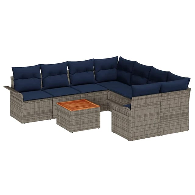 vidaXL Gartensofa-set mit Kissen 9 Stk Grau Poly-Rattan 3347311
