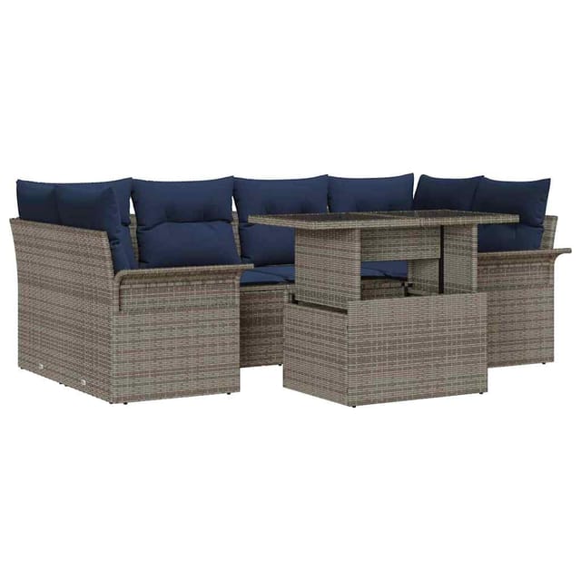 vidaXL Gartensofa-set mit Kissen 7 Stk Grau Poly-Rattan 3348221