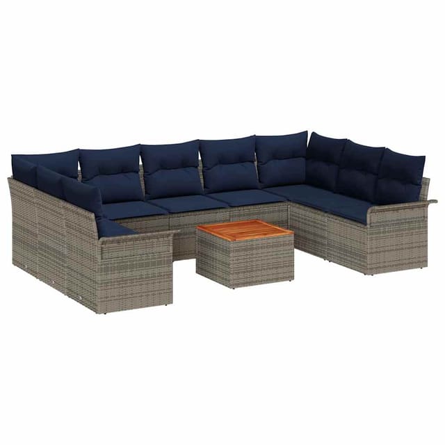 vidaXL Gartensofa-set mit Kissen 10 Stk Grau Poly-Rattan 3347374