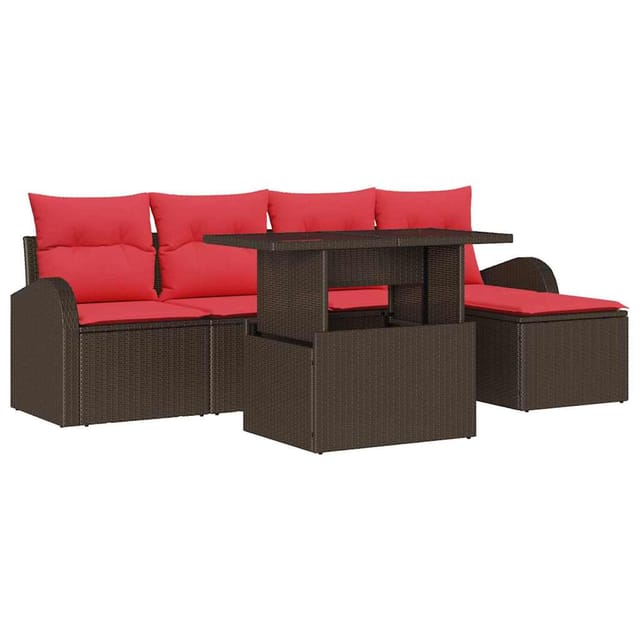 vidaXL Gartensofa-set mit Speicher 6 Stk Braun Poly-Rattan 3348630