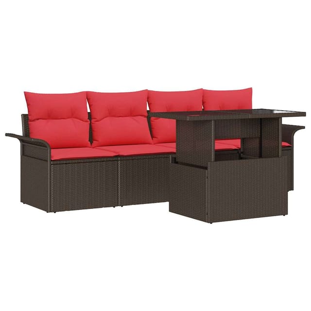 vidaXL Garten-Sofa-Set mit Kissen mit Speicher 5 Stk Braun Poly Rattan 3356927