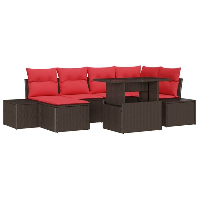 vidaXL Garten-Sofa-Set mit Kissen 7 Stk Braun und Rot 3349220