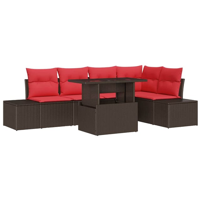 vidaXL Garten-Sofa-Set mit Kissen mit Speicher 6 Stk Braun und Rot 3349190