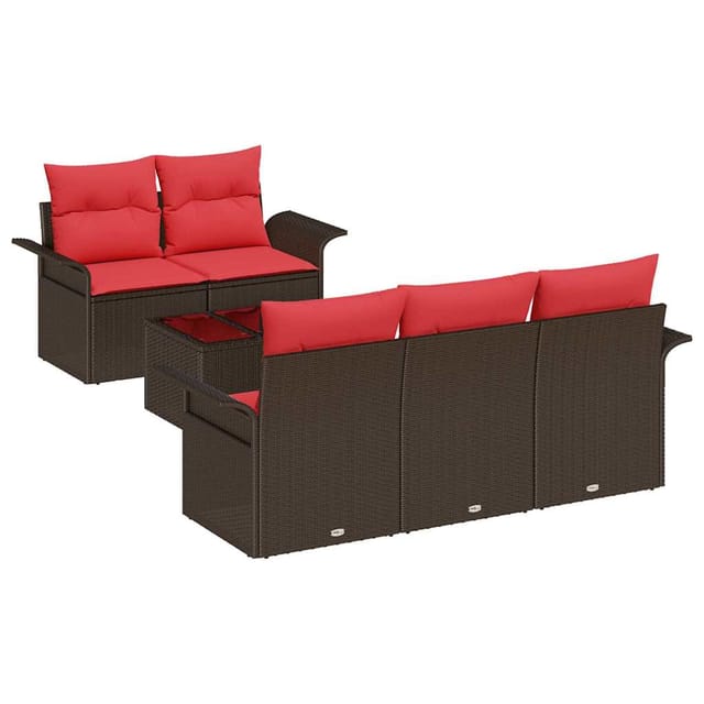 vidaXL Gartensofa-set mit Kissen 6 Stk Beige und Rot Poly-Rattan 3353913