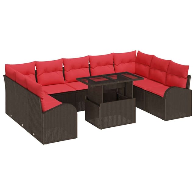 vidaXL Gartensofa-set mit Speicher mit Kissen 10 Stk Braun Poly-Rattan 3348710