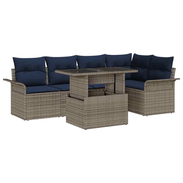 vidaXL Gartensofa-set mit Kissen mit Speicher 6 Stk Grau Poly Rattan 3357028