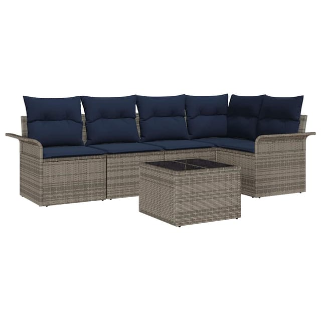 vidaXL Gartensofa-set mit Speicher 6 Stk Grau Poly-Rattan 3354044