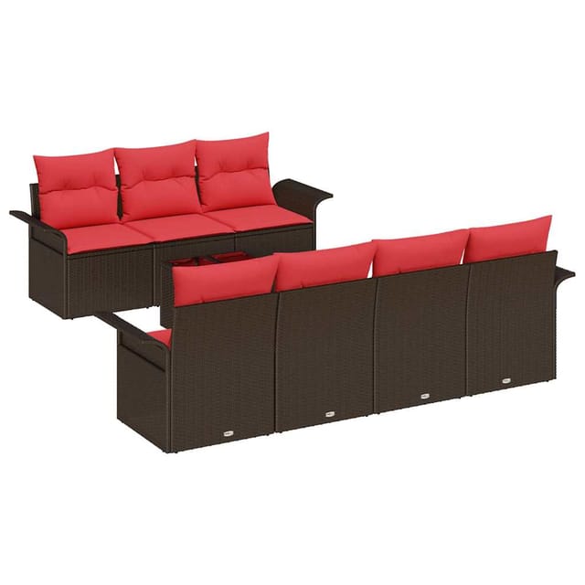 vidaXL Gartensofa-set mit Kissen 8 Stk Beige und Rot Poly-Rattan 3353943