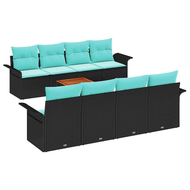 vidaXL Gartensofa-set 9 Stk Schwarz und Türkis Poly-Rattan 3355974
