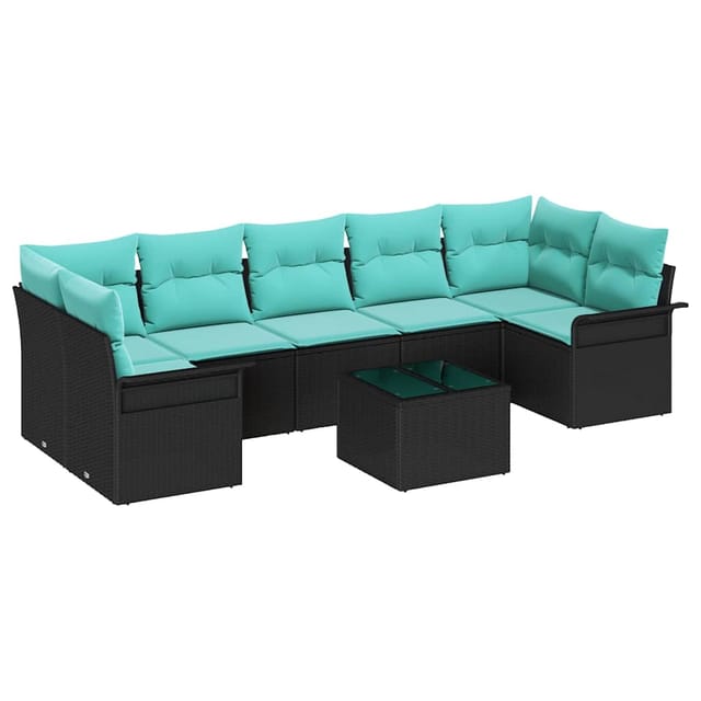 vidaXL Gartensofa-set mit Kissen 8 Stk Schwarz und Türkis Poly-Rattan 3353955