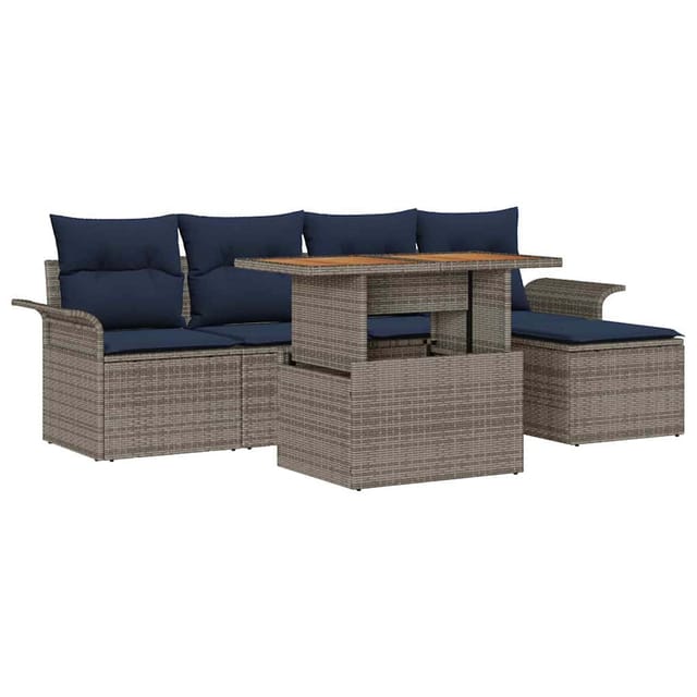 vidaXL Garten-Sofa-Set mit Kissen 6 Stk Grau und Marineblau 3349324