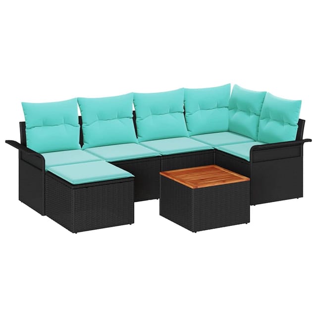 vidaXL Gartensofa-set 7 Stk Schwarz und Türkis Poly-Rattan 3356023