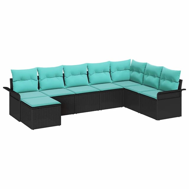 vidaXL Garten-Sofa-Set mit Kissen 8 Stk Schwarz Poly Rattan 3354155
