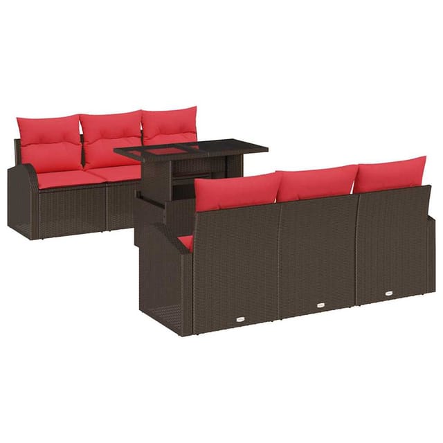 vidaXL Gartensofa-set mit Kissen 7 Stk Braun Poly Rattan 3348570