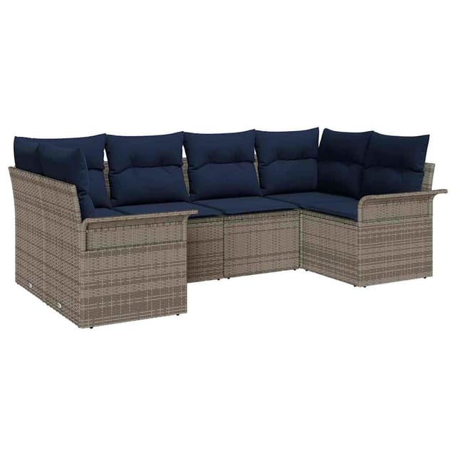 vidaXL Garten-Sofa-Set mit Speicher 6 Stk Grau Poly Rattan 3354174