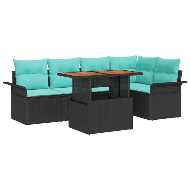vidaXL Garten-Sofa-Set mit Speicher 6 Stk Schwarz Poly Rattan 3358076