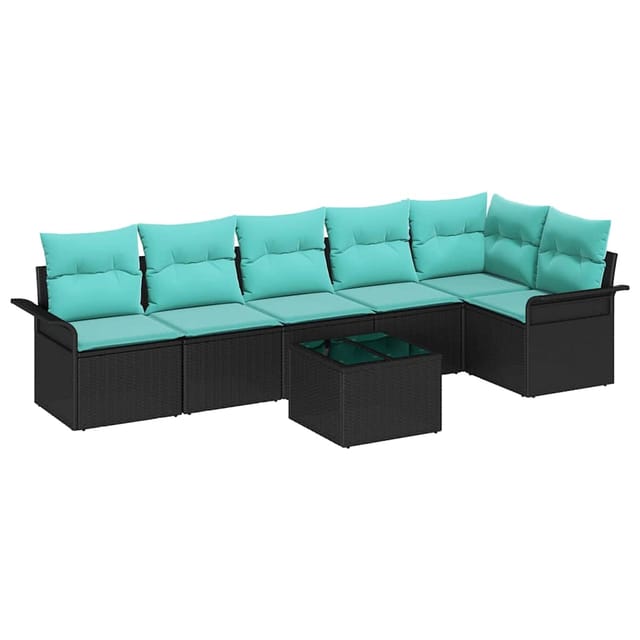 vidaXL Garten-Sofa-Set mit Kissen 7 Stk Schwarz Poly Rattan 3354065