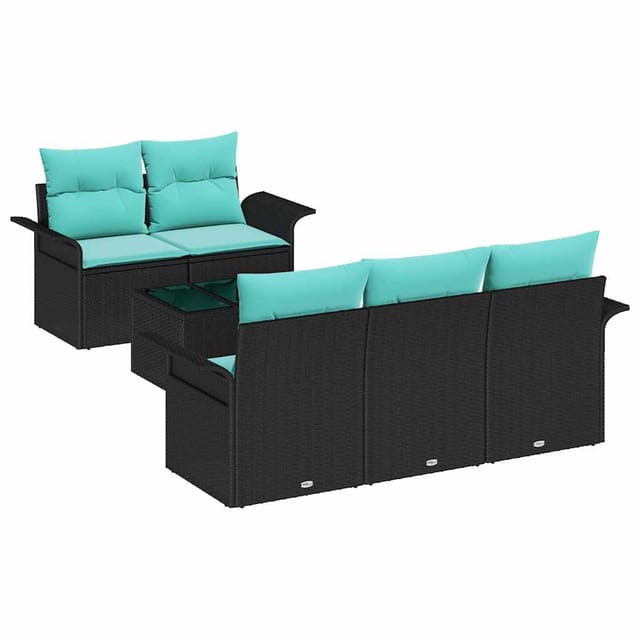 vidaXL Gartensofa-set mit Kissen 6 Stk Schwarz und Türkis Poly-Rattan 3353915