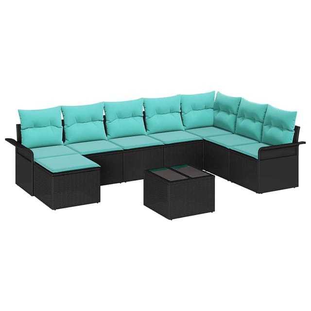 vidaXL Garten-Sofa-Set mit Kissen 9 Stk Schwarz Poly Rattan 3354165