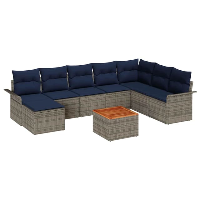 vidaXL Gartensofa-set 9 Stk Grau und Marineblau Poly-Rattan 3356036