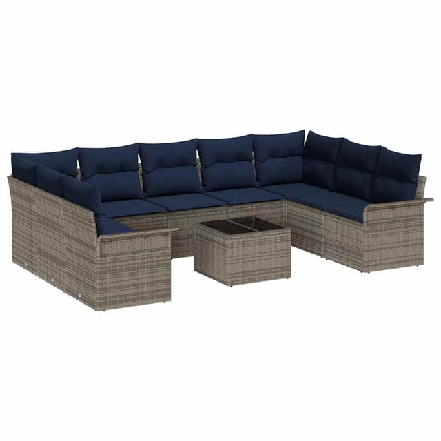 vidaXL Gartensofa-set mit Speicher 10 Stk Grau Poly-Rattan 3354204