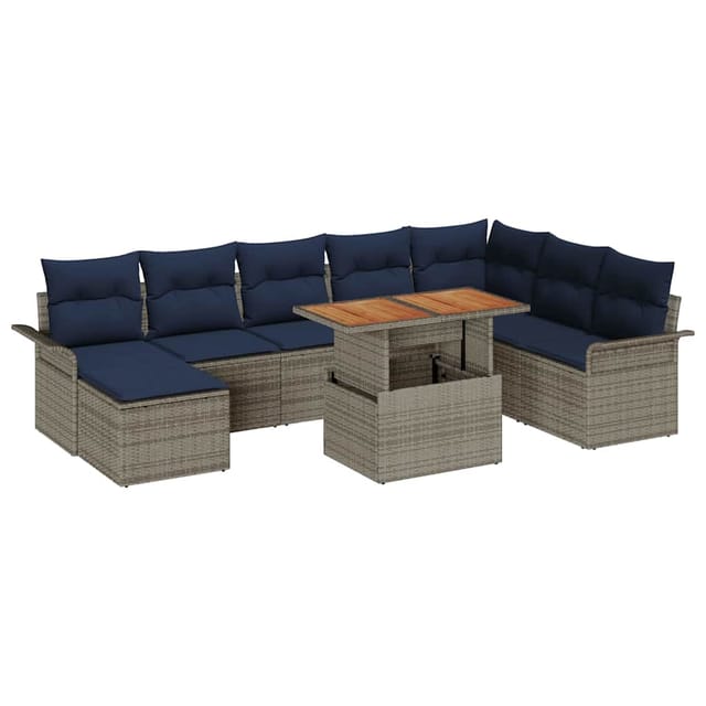 vidaXL Garten-Sofa-Set mit Kissen 9 Stk Grau und Marineblau 3349373