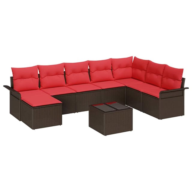 vidaXL Garten-Sofa-Set mit Kissen mit Speicher 9 Stk Braun Poly Rattan 3354163