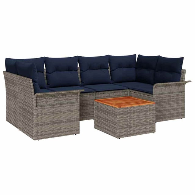 vidaXL Gartensofa-set 7 Stk Grau und Marineblau Poly-Rattan 3355952